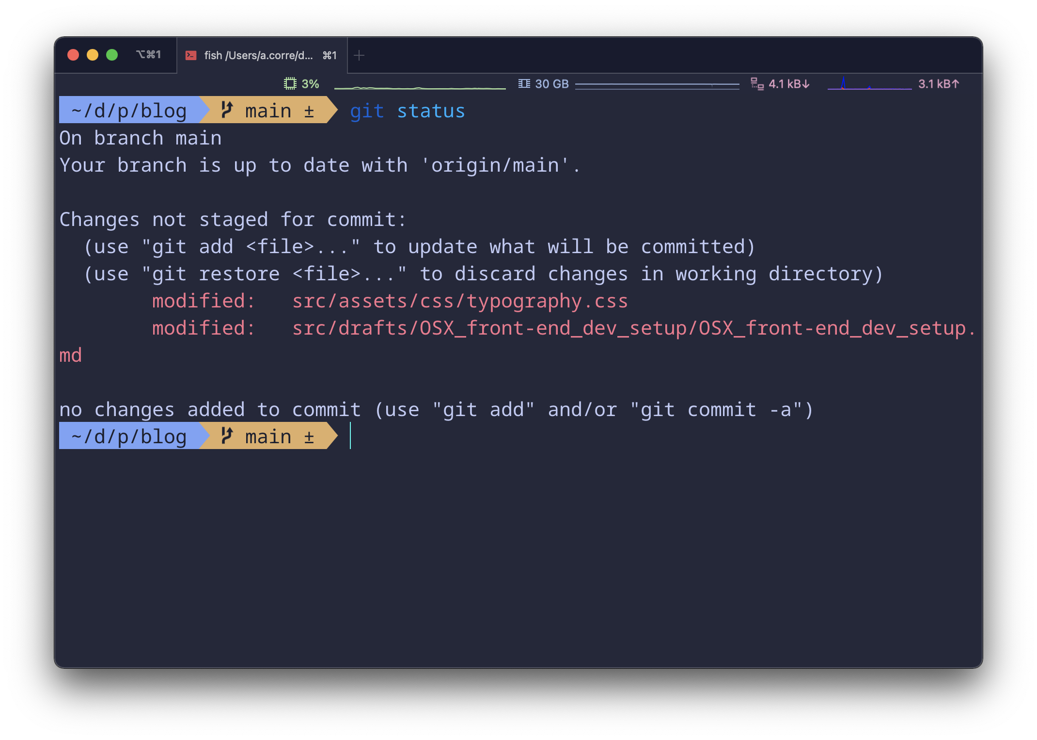 Iterm2 with tokyo night theme, fish and oh-my-fish plugin collection
