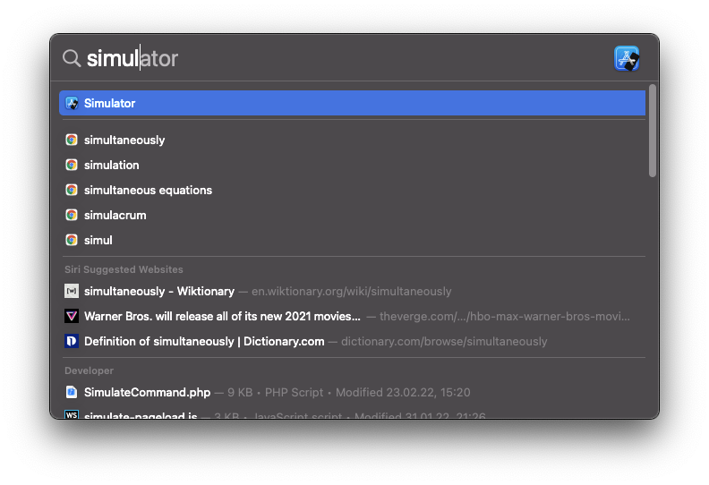 Search Simulator app on Spotlight