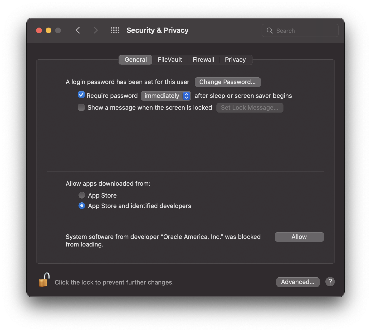 Security setting, blocked from loading