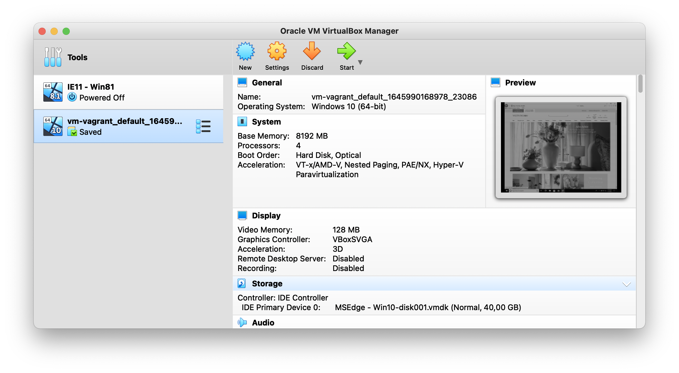 Virtual box interface